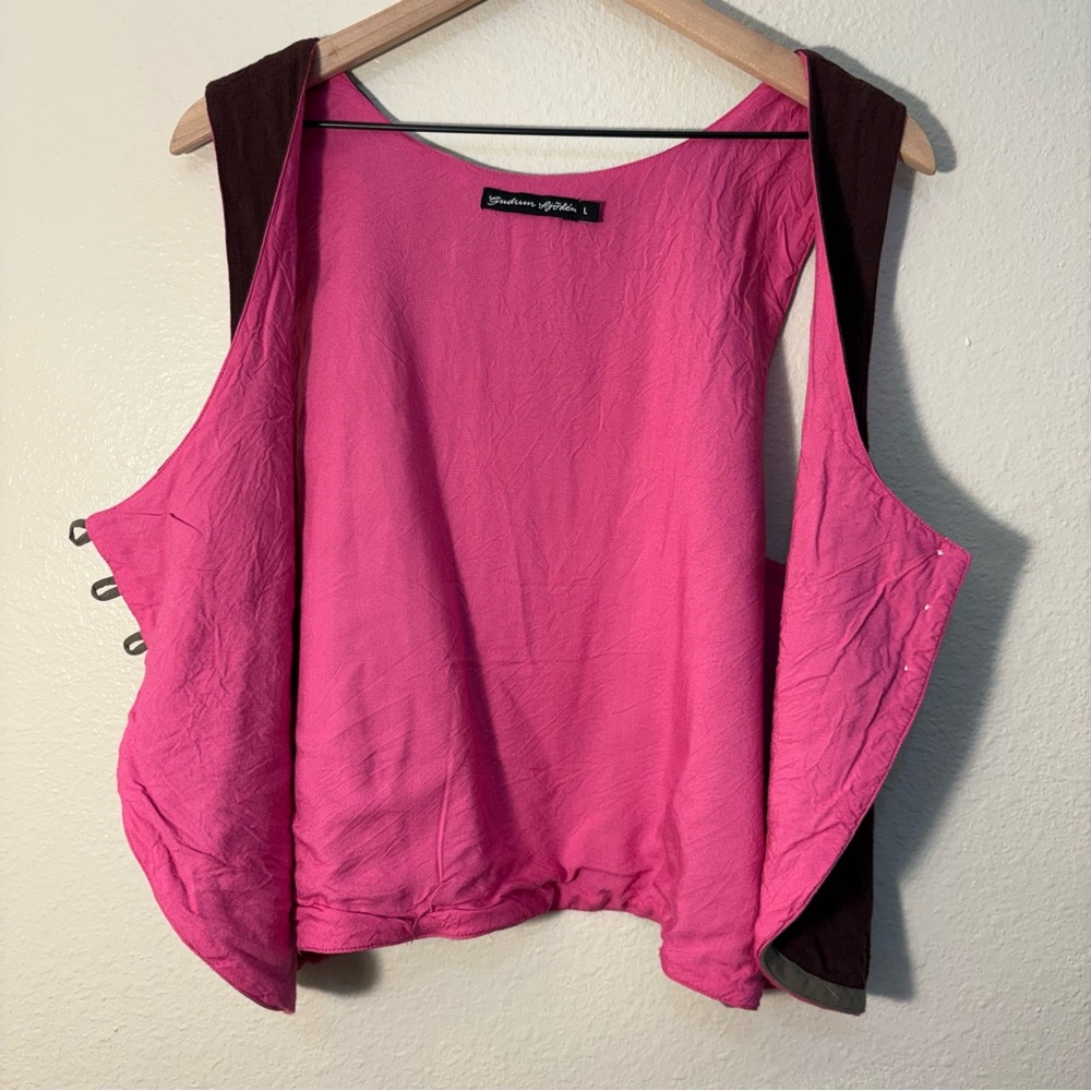 Gudrun Sjoden 100% Organic Cotton Brown Embroidered Vest with Pink Lining - Picture 3 of 16
